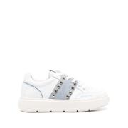 Love Moschino Band Sneakers - Vit/Blå Himmel - Nitar White, Dam