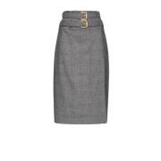 PINKO Prince of Wales Rutig Ullblandad Midi Kjol Gray, Dam