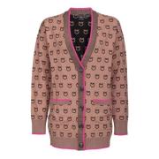 PINKO Jacquard Logo Cardigan Brown, Dam