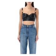 Versace Svart Läder Bustier Top Black, Dam