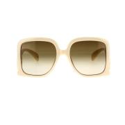 Gucci Fyrkantiga Oversized Solglasögon med GG Interlocking Logo Beige,...