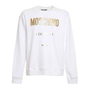 Moschino Vit Bomullssweatshirt med Logodetalj White, Herr