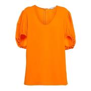 Stella McCartney Orange Ballongärm Viskos T-shirt Orange, Dam