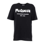 Alexander McQueen Svart Oversize Bomull T-Shirt för Kvinnor Black, Dam
