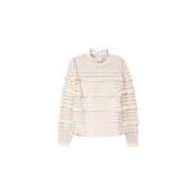 Twinset Tulle Plumetis och Spetsblus Beige, Dam