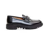 Salvatore Ferragamo Svarta Läderloafers med Metall Detalj Black, Herr