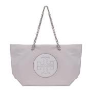 Tory Burch Ella Logo-Patch Vadderad Toteväska Gray, Dam