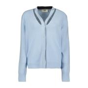 Fendi Kashmir Cardigan med Korsad Bicolor Halslinning Blue, Dam