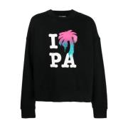 Palm Angels I Love PA Crew Sweatshirt Black, Herr