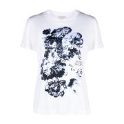 Alexander McQueen Vit T-shirt med Blommigt Tryck White, Dam