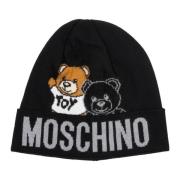 Moschino Abstrakt Multifärgad Beanie med Logobroderier Black, Dam