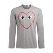 Comme des Garçons Play Långärmad Grå T-Shirt med Tomt Hjärta Gray, Her...