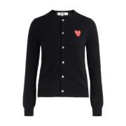 Comme des Garçons Play Dam V-ringad Ull Cardigan med Överlappande Hjär...