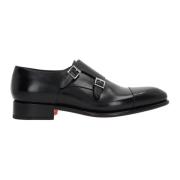 Santoni Svarta Läder Monk Skor Black, Herr