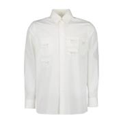 Fendi Klassisk långärmad bomullsskjorta med flera fickor White, Herr