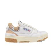 Autry CLC Låga Sneakers - Vit Läder med Beige Mocka och Rosa Accenter ...