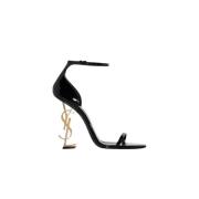 Saint Laurent Opyum Sandals In Patent Leather With A Gold-Tone Heel Bl...