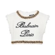 Balmain Signatur tweed tanktop White, Dam