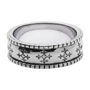 Nialaya Men's Silver Cross Patterned Ring Gray, Herr