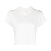 Rick Owens Vit Bomull Crop T-shirt med Ribbade Detaljer White, Dam