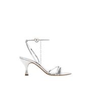 Salvatore Ferragamo Silver Laminerade Lädersandaler Gray, Dam