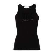 Blumarine Svart Ribbstickad Topp med Strassdekoration Black, Dam