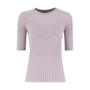 Panicale Silke och Bomull Blandning Crew Neck Sweater Purple, Dam