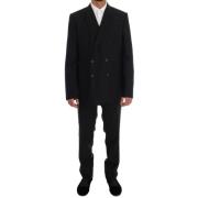 Dolce & Gabbana Svart Ull Dubbelknäppt Slim Fit Kostym Black, Herr