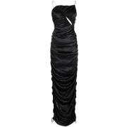 Del Core Svart draperad satin klänning med öppen rygg Black, Dam