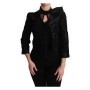 Dolce & Gabbana Svart Blommig Jacquard Sidenblazer Jacka Black, Dam