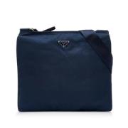 Prada Vintage Pre-owned Canvas axelremsvskor Blue, Dam