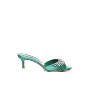 Manolo Blahnik Gröna Satin Kristall Sandaler Green, Dam