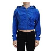 Juicy Couture Blå Bomulls Cropped Hoodie Blue, Dam