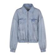 Alexander Wang Tryckt Denim Bomberjacka Blue, Dam