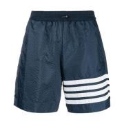 Thom Browne Blå Ripstop Shorts med Reflekterande 4-Bar Print Blue, Her...