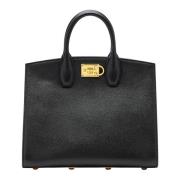 Salvatore Ferragamo Studio Svart Kornigt Kalvskinnshandväska Black, Da...