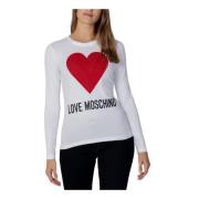 Love Moschino Vit Tryck Långärmad T-shirt för Kvinnor White, Dam