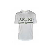 Amiri Vit Rundhalsad T-shirt med Khaki Logotyptryck White, Herr