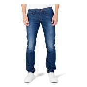 Armani Exchange Blåa enfärgade jeans med dragkedja och knappstängning ...