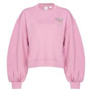 Pinko Love Birds Broderad Boxy Sweatshirt i Rosa Pink, Dam