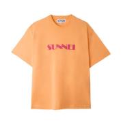 Sunnei Lila Logo Spray T-Shirt Orange, Herr