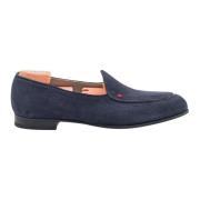 Kiton Handgjorda Navy Blå Mocka Slip-On Loafers Blue, Herr