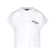 Balmain Velvet Logo Crop T-Shirt White, Dam