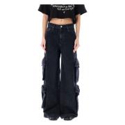 Amiri Baggy Cargo Denim Byxor Black, Dam