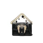 Versace Jeans Couture Svart Crossbody Väska med Logga och Guldkedja Bl...