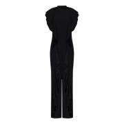 Alberta Ferretti Svart Satin Jumpsuit med Volanger Black, Dam