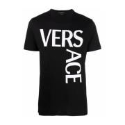 Versace Svart Bomull T-Shirt med Logotryck Black, Herr
