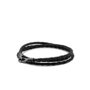 Nialaya Svart Läderarmband för Män Black, Herr