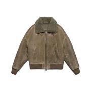 Ami Paris Löst Sittande Shearling Bomberjacka Beige, Herr