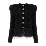 Balmain Svart Viskos Blandning Cardigan Black, Dam